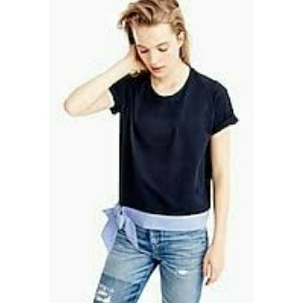 J Crew Womens Sz L Side Tie T Shirt Top Cotton